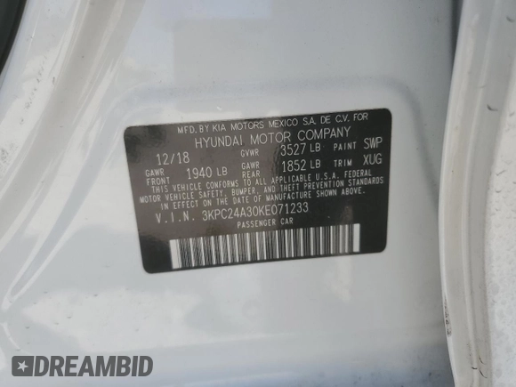 2019 Hyundai Accent SE with VIN 3KPC24A30KE071233, listed as a Copart auction lot 49329325 with 55,049 mi miles and Salvage Title. Bid and sale history available at carsss.com. Image 15.