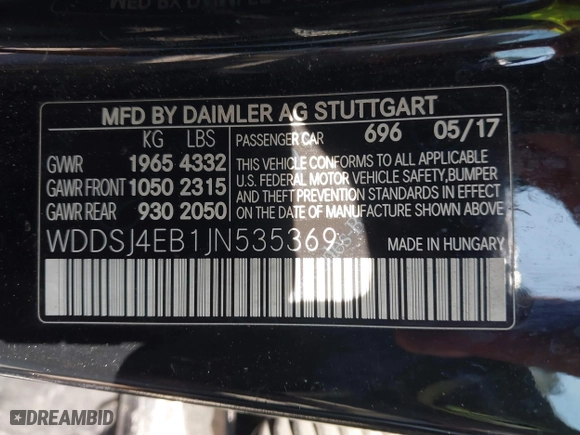 2018 Mercedes-Benz CLA with VIN WDDSJ4EB1JN535369, listed as a IAAI auction lot 42047128 with 122,388 mi miles. Bid and sale history available at carsss.com. Image 9.