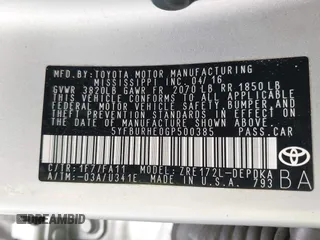 2016 Toyota Corolla L с VIN 5YFBURHE0GP500385, выставлен на аукционе IAAI как лот 42404834 с пробегом 83 201 миль миль и . История ставок и продаж доступна на DreamBid. Изображение 9.