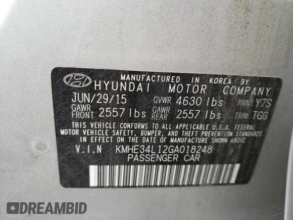 2016 Hyundai Sonata Hybrid Limited with VIN KMHE34L12GA018248, listed as a Copart auction lot 43215733 with 71,345 mi miles. Bid and sale history available at carsss.com. Image 12.