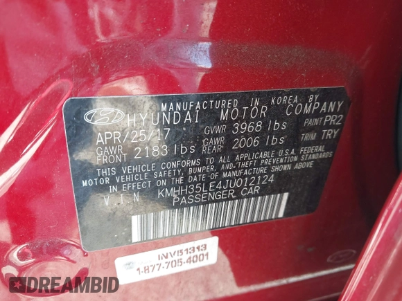 2018 Hyundai Elantra with VIN KMHH35LE4JU012124, listed as a IAAI auction lot 42236206 with 103,260 mi miles and . Bid and sale history available at DreamBid. Image 9.