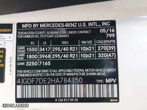 2017 Mercedes-Benz GLS with VIN 4JGDF7DE2HA784150, listed as a IAAI auction lot 41666643 with 88,654 mi miles. Bid and sale history available at carsss.com. Image 9.