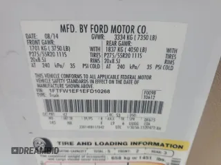 2014 Ford F-150 XL with VIN 1FTFW1EF1EFD10268, listed as a Copart auction lot 60142895 with 120,595 mi miles and Non repairable. Bid and sale history available at DreamBid. Image 12.