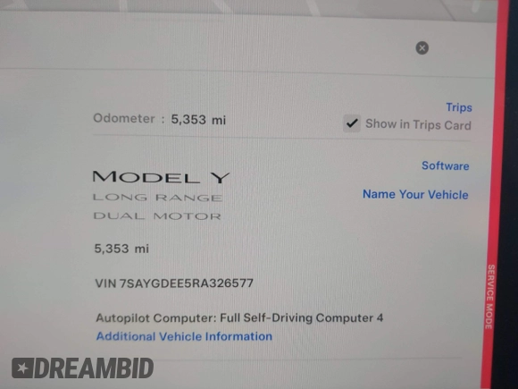 2024 Tesla Model Y Long Range z VIN 7SAYGDEE5RA326577, wystawiony jako IAAI lot #41531364 z przebiegiem 5353 mil mil oraz . Historia ofert i sprzedaży dostępna na DreamBid. Obrazek 7.