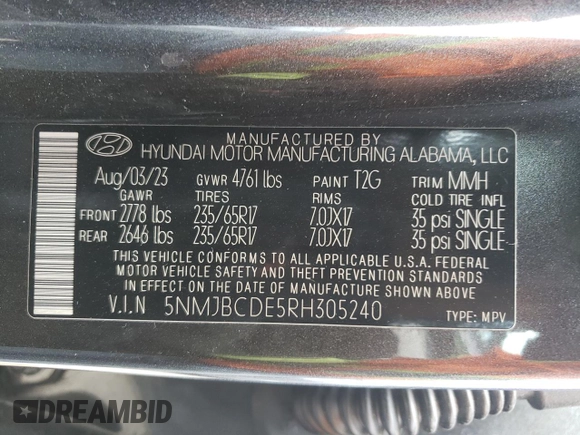 2024 Hyundai Tucson SEL with VIN 5NMJBCDE5RH305240, listed as a Copart auction lot 53403955 with 48,684 mi miles and Salvage Title. Bid and sale history available at carsss.com. Image 13.