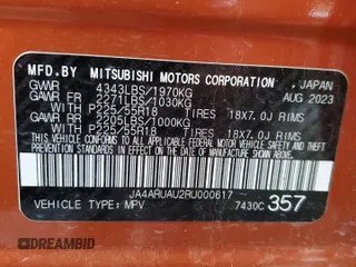 2024 Mitsubishi Outlander S z VIN JA4ARUAU2RU000617, wystawiony jako Copart lot #54299445 z przebiegiem 43 549 mil mil oraz Czysty tytuł • Clean title. Historia ofert i sprzedaży dostępna na DreamBid. Obrazek 14.