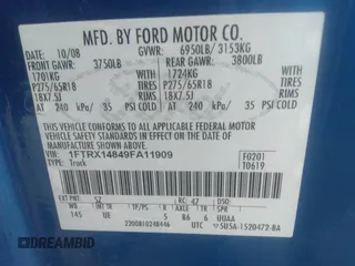 2009 Ford F-150 STX with VIN 1FTRX14849FA11909, listed as a IAAI auction lot 40979039 with 162,013 mi miles. Bid and sale history available at carsss.com. Image 9.