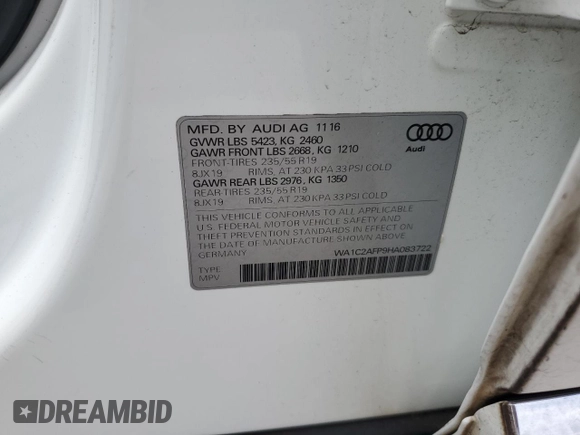 2017 Audi Q5 Premium z VIN WA1C2AFP9HA083722, wystawiony jako Copart lot #62776565 z przebiegiem 72 619 mil mil oraz Szkoda całkowita • Salvage title. Historia ofert i sprzedaży dostępna na DreamBid. Obrazek 14.