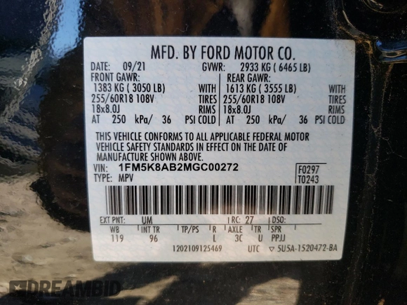 2021 Ford Police Interceptor Utility z VIN 1FM5K8AB2MGC00272, wystawiony jako Copart lot #81957073 z przebiegiem Nie podano mil oraz Szkoda całkowita • Salvage title. Historia ofert i sprzedaży dostępna na DreamBid. Obrazek 13.