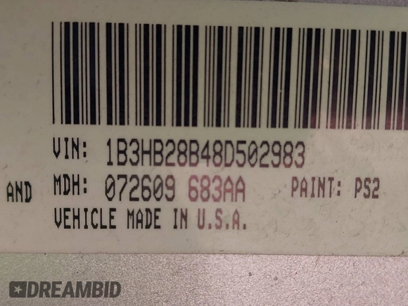 2008 Dodge Caliber SE with VIN 1B3HB28B48D502983, listed as a IAAI auction lot 41429571 with 185,487 mi miles and . Bid and sale history available at DreamBid. Image 9.