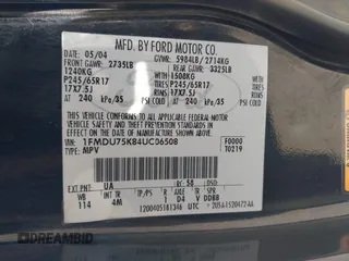 2004 Ford Explorer with VIN 1FMDU75K84UC06508, listed as a IAAI auction lot 42409986 with 208,924 mi miles and . Bid and sale history available at DreamBid. Image 9.