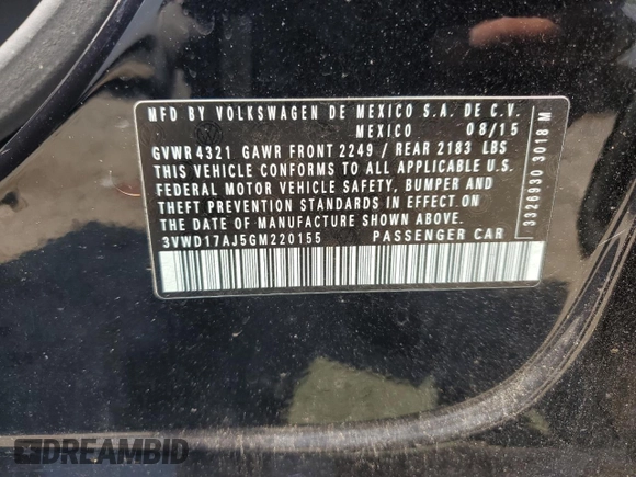 2016 Volkswagen Jetta Sport с VIN 3VWD17AJ5GM220155, выставлен на аукционе Copart как лот 62369005 с пробегом 111 732 миль миль и Списание • Salvage title. История ставок и продаж доступна на DreamBid. Изображение 12.