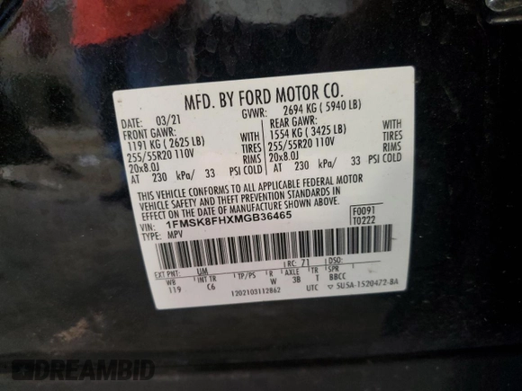 2021 Ford Explorer Limited with VIN 1FMSK8FHXMGB36465, listed as a Copart auction lot 49382435 with 111,915 mi miles and Non Repairable. Bid and sale history available at carsss.com. Image 15.