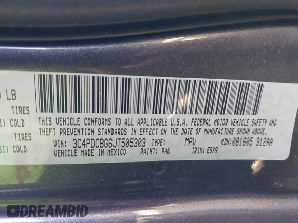 2018 Dodge Journey SXT with VIN 3C4PDCBG6JT505303, listed as a IAAI auction lot 41238544 with 80,370 mi miles and . Bid and sale history available at DreamBid. Image 9.