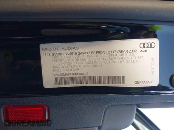 2019 Audi A4 Premium z VIN WAUGMAF41KN004404, wystawiony jako IAAI lot #41649137 z przebiegiem 68 076 mil mil oraz . Historia ofert i sprzedaży dostępna na DreamBid. Obrazek 9.