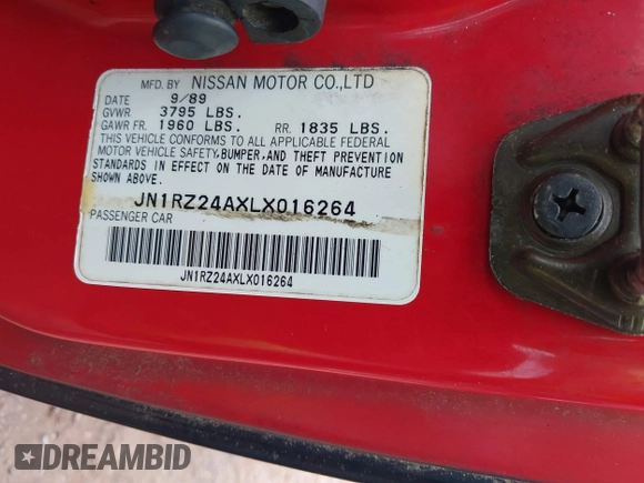 1990 Nissan 300ZX z VIN JN1RZ24AXLX016264, wystawiony jako IAAI lot #42389421 z przebiegiem 144 803 mil mil oraz . Historia ofert i sprzedaży dostępna na DreamBid. Obrazek 9.