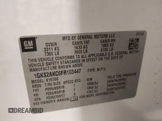 2015 GMC Yukon SLE with VIN 1GKS2AKC6FR103447, listed as a IAAI auction lot 41596220 with 104,209 mi miles. Bid and sale history available at carsss.com. Image 9.