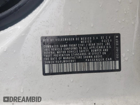 2020 Volkswagen Jetta S z VIN 3VWCB7BU9LM042861, wystawiony jako Copart lot #53726955 z przebiegiem 98 069 mil mil oraz Szkoda całkowita • Salvage title. Historia ofert i sprzedaży dostępna na DreamBid. Obrazek 12.