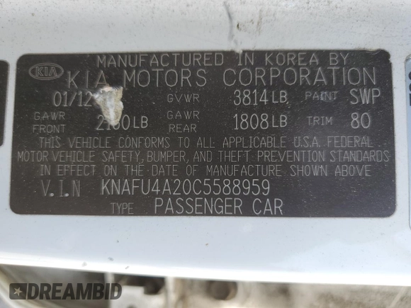 2012 Kia Forte EX with VIN KNAFU4A20C5588959, listed as a Copart auction lot 70499694 with 169,725 mi miles and Clean Title. Bid and sale history available at carsss.com. Image 12.