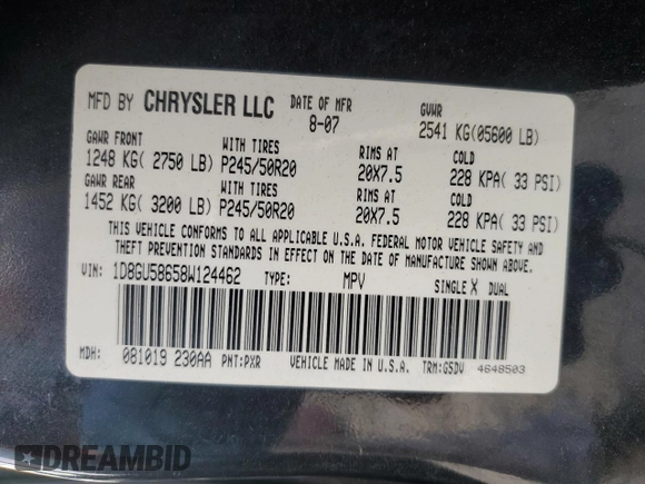 2008 Dodge Nitro R/T with VIN 1D8GU58658W124462, listed as a Copart auction lot 68324264 with 151,789 mi miles and Salvage Title. Bid and sale history available at DreamBid. Image 15.