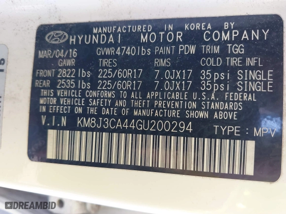 2016 Hyundai Tucson SE with VIN KM8J3CA44GU200294, listed as a IAAI auction lot 41678222 with 65,468 mi miles. Bid and sale history available at carsss.com. Image 9.