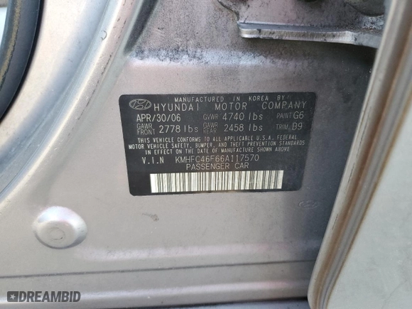 2006 Hyundai Azera SE with VIN KMHFC46F66A117570, listed as a Copart auction lot 79708844 with 131,877 mi miles and Salvage Title. Bid and sale history available at carsss.com. Image 12.