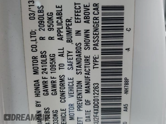 2013 Acura TSX with VIN JH4CU2F4XDC012263, listed as a Copart auction lot 85117474 with 108,848 mi miles and Salvage title. Bid and sale history available at DreamBid. Image 12.