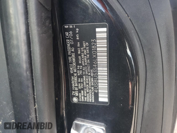 2006 BMW Z4 3.0si with VIN 4USBU53546LX01823, listed as a Copart auction lot 45372015 with 0 mi miles and Non Repairable. Bid and sale history available at carsss.com. Image 12.
