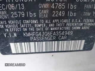 2014 Hyundai Azera with VIN KMHFG4JG6EA354949, listed as a IAAI auction lot 41034372 with 173,338 mi miles and . Bid and sale history available at DreamBid. Image 9.