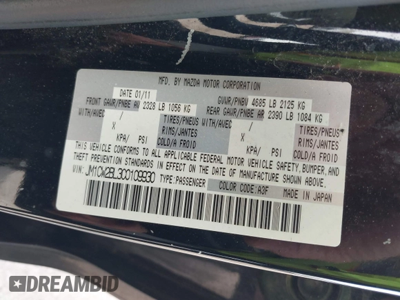 2012 Mazda 5 Sport with VIN JM1CW2BL3C0109930, listed as a IAAI auction lot 42197142 with 154,913 mi miles. Bid and sale history available at carsss.com. Image 9.