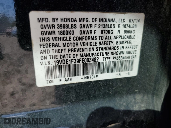2015 Acura ILX z VIN 19VDE1F39FE003482, wystawiony jako Copart lot #53515065 z przebiegiem 167 253 mil mil oraz Szkoda całkowita • Salvage title. Historia ofert i sprzedaży dostępna na DreamBid. Obrazek 14.