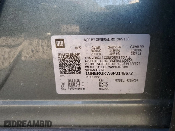2023 Chevrolet Traverse LT Cloth with VIN 1GNERGKW6PJ148672, listed as a Copart auction lot 49722365 with 81,800 mi miles and Salvage title. Bid and sale history available at DreamBid. Image 13.