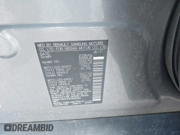 2017 Nissan Rogue SV with VIN KNMAT2MT4HP596082, listed as a IAAI auction lot 42320018 with 55,122 mi miles and . Bid and sale history available at DreamBid. Image 9.