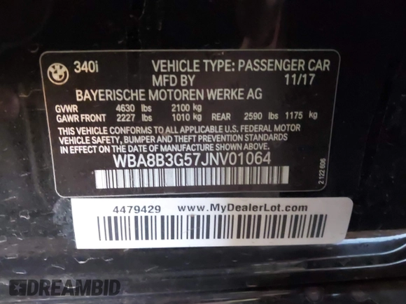 2018 BMW 3 Series 340i z VIN WBA8B3G57JNV01064, wystawiony jako IAAI lot #41335456 z przebiegiem 70 853 mil mil oraz . Historia ofert i sprzedaży dostępna na DreamBid. Obrazek 9.