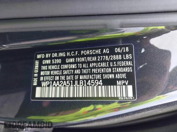 2018 Porsche Macan with VIN WP1AA2A51JLB14594, listed as a IAAI auction lot 41600408 with 85,643 mi miles and . Bid and sale history available at DreamBid. Image 9.