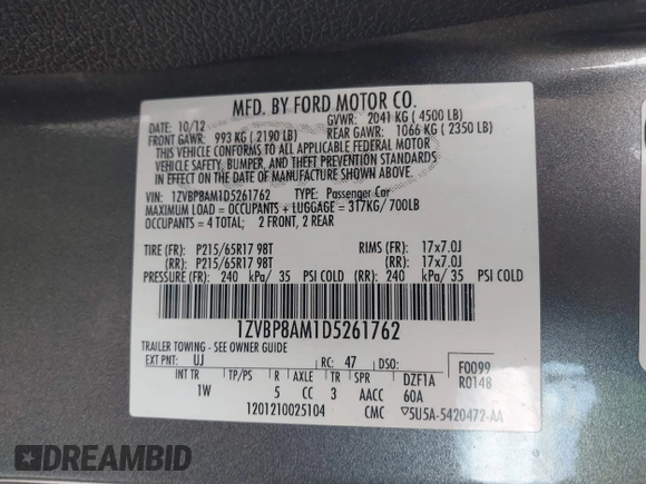 2013 Ford Mustang V6 с VIN 1ZVBP8AM1D5261762, выставлен на аукционе IAAI как лот 42028527 с пробегом 113 224 миль миль и . История ставок и продаж доступна на DreamBid. Изображение 9.