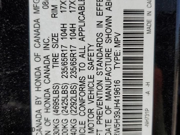 2018 Honda CR-V LX with VIN 2HKRW5H39JH419616, listed as a Copart auction lot 47798715 with 77,285 mi miles and Salvage Title. Bid and sale history available at carsss.com. Image 15.