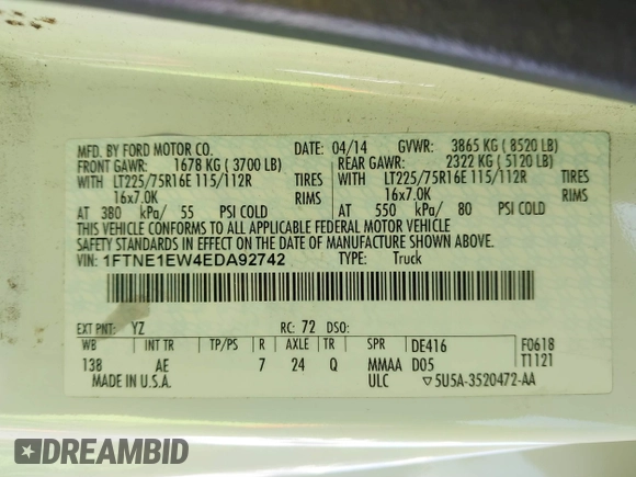 2014 Ford Econoline Cargo Commercial with VIN 1FTNE1EW4EDA92742, listed as a IAAI auction lot 41702320 with 207,179 mi miles and . Bid and sale history available at DreamBid. Image 9.