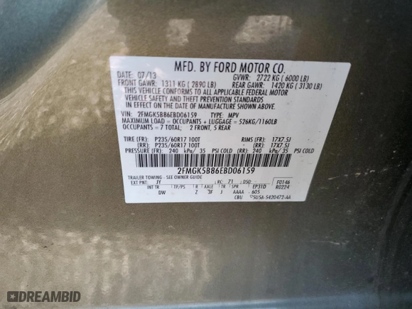 2014 Ford Flex SE with VIN 2FMGK5B86EBD06159, listed as a Copart auction lot 50542065 with 225,712 mi miles and Salvage Title. Bid and sale history available at carsss.com. Image 13.