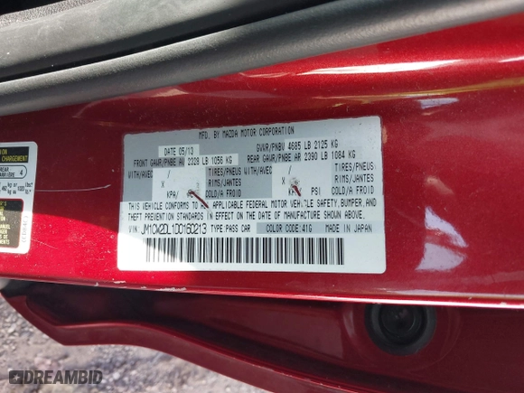 2013 Mazda Mazda5 Grand Touring with VIN JM1CW2DL1D0160213, listed as a IAAI auction lot 40787273 with 130,589 mi miles. Bid and sale history available at carsss.com. Image 9.