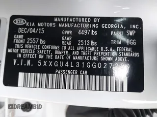 2016 Kia Optima EX with VIN 5XXGU4L31GG027250, listed as a IAAI auction lot 41881343 with 135,635 mi miles. Bid and sale history available at carsss.com. Image 9.