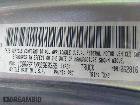 2019 Ram 1500 Classic Express with VIN 1C6RR6FTXKS668369, listed as a IAAI auction lot 41522741 with 150,922 mi miles. Bid and sale history available at carsss.com. Image 9.