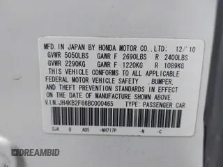 2011 Acura RL Technology with VIN JH4KB2F66BC000465, listed as a IAAI auction lot 41312767 with 129,418 mi miles and . Bid and sale history available at DreamBid. Image 9.