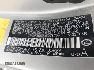 2004 Lexus ES 350 with VIN JTHBA30G745038756, listed as a IAAI auction lot 42254610 with 169,121 mi miles and . Bid and sale history available at DreamBid. Image 9.