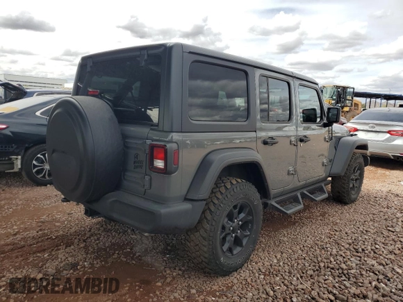 2022 Jeep Wrangler Unlimited Willys with VIN 1C4HJXDN8NW241324, listed as a Copart auction lot 49403795 with 25,727 mi miles and Salvage Title. Bid and sale history available at DreamBid. Image 3.