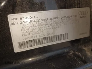 2012 Audi A4 2.0T Premium Plus with VIN WAUFFAFL6CA120011, listed as a IAAI auction lot 41645223 with 1 mi miles. Bid and sale history available at carsss.com. Image 9.