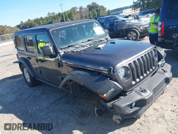 2020 Jeep Wrangler Unlimited Sport S with VIN 1C4HJXDG1LW237405, listed as a IAAI auction lot 40631451 with 60,256 mi miles and . Bid and sale history available at DreamBid. Image 1.