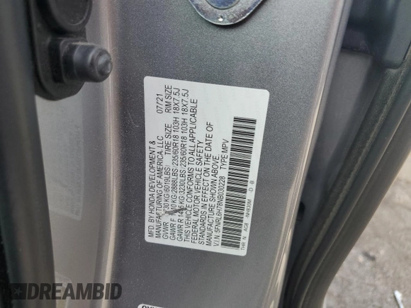 2022 Honda Odyssey EX-L with VIN 5FNRL6H78NB030228, listed as a Copart auction lot 52140365 with 40,607 mi miles and Salvage Title. Bid and sale history available at DreamBid. Image 14.