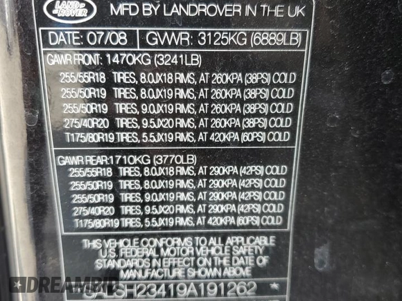 2009 Land Rover Range Rover Sport SC z VIN SALSH23419A191262, wystawiony jako Copart lot #44139425 z przebiegiem 56 114 mil mil oraz Szkoda całkowita • Salvage title. Historia ofert i sprzedaży dostępna na DreamBid. Obrazek 13.