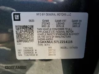 2020 GMC Acadia SLT z VIN 1GKKNULS7LZ214115, wystawiony jako Copart lot #54051405 z przebiegiem 56 588 mil mil oraz Szkoda całkowita • Salvage title. Historia ofert i sprzedaży dostępna na DreamBid. Obrazek 13.